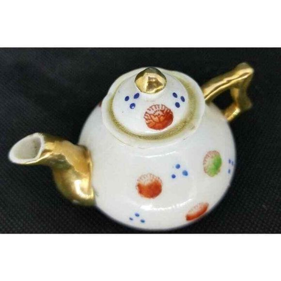 Vintage Occupied Japan Teapot Miniature Porcelain Tea Pot Oriental Design Paint - Picture 10 of 12
